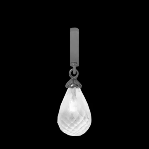 Crystal Quartz drop, black ruth silver