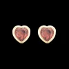 Garnet Hearts, studs, goldpl silver