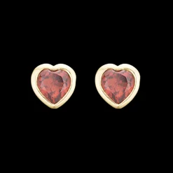 Garnet Hearts, studs, goldpl silver