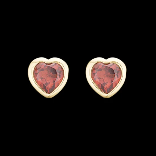 Garnet Hearts, studs, goldpl silver