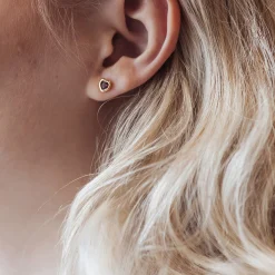 Garnet Hearts, studs, goldpl silver