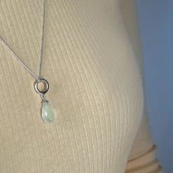 Halskæde m grøn Amethyst drop sølv