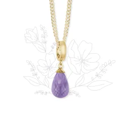 Halskæde m Lilla Amethyst drop forgyldt