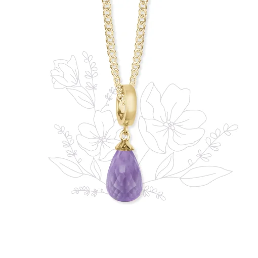 Halskæde m Lilla Amethyst drop forgyldt