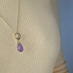 Halskæde m Lilla Amethyst drop forgyldt