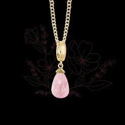 Halskæde m Rosa Quartz drop forgyldt