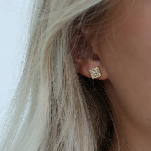 Square Topaz Balance, studs, Silver