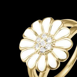 Topas Stor Hvid Marguerit ring i forgyldt sølv | Køb her »